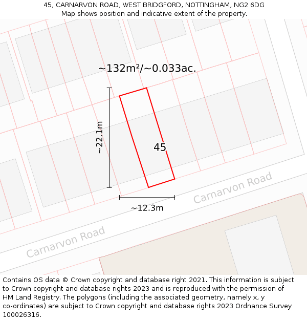 45, CARNARVON ROAD, WEST BRIDGFORD, NOTTINGHAM, NG2 6DG: Plot and title map