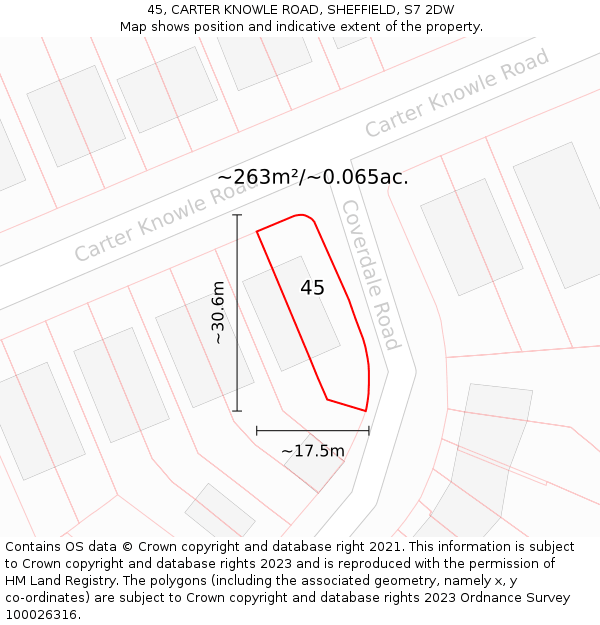 45, CARTER KNOWLE ROAD, SHEFFIELD, S7 2DW: Plot and title map