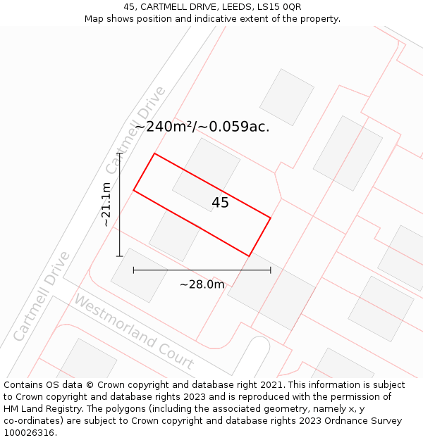 45, CARTMELL DRIVE, LEEDS, LS15 0QR: Plot and title map