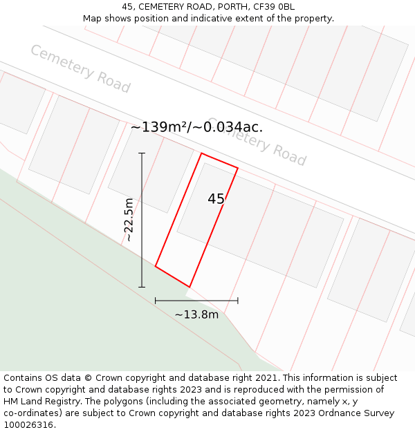 45, CEMETERY ROAD, PORTH, CF39 0BL: Plot and title map