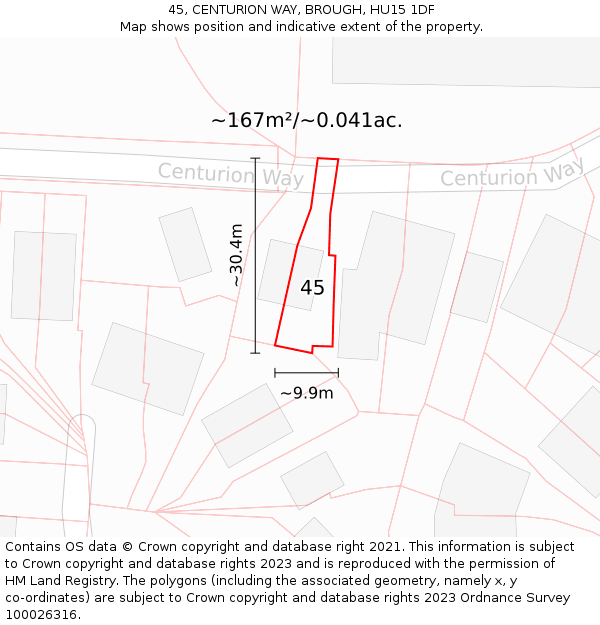 45, CENTURION WAY, BROUGH, HU15 1DF: Plot and title map