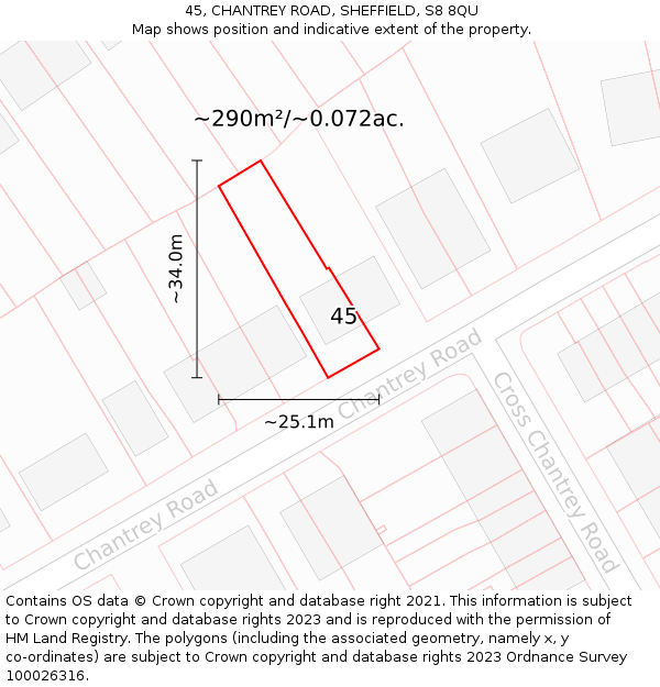 45, CHANTREY ROAD, SHEFFIELD, S8 8QU: Plot and title map