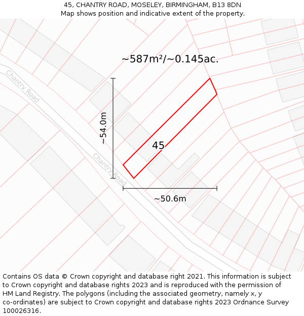 45, CHANTRY ROAD, MOSELEY, BIRMINGHAM, B13 8DN: Plot and title map