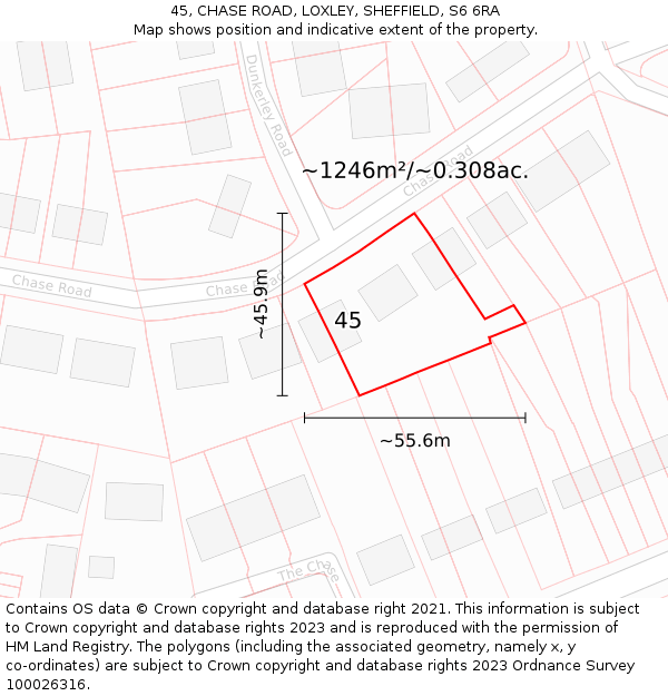 45, CHASE ROAD, LOXLEY, SHEFFIELD, S6 6RA: Plot and title map