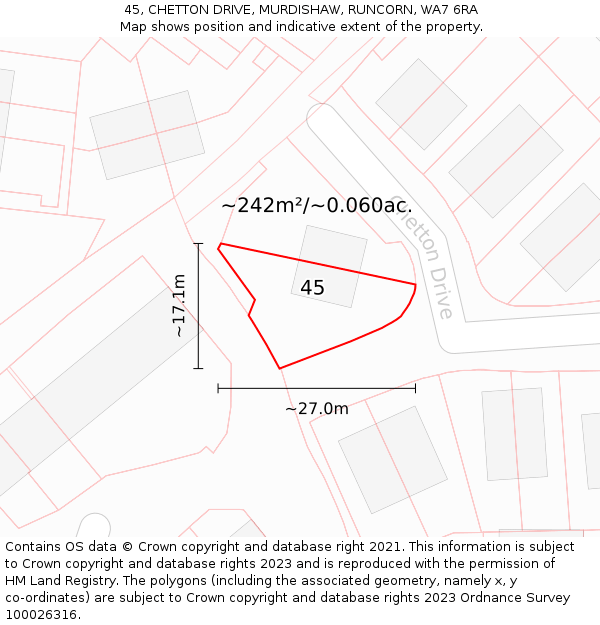 45, CHETTON DRIVE, MURDISHAW, RUNCORN, WA7 6RA: Plot and title map