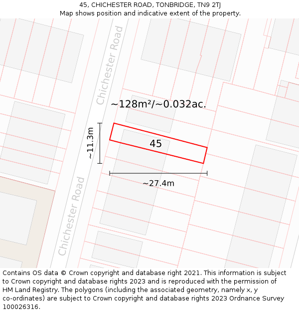 45, CHICHESTER ROAD, TONBRIDGE, TN9 2TJ: Plot and title map