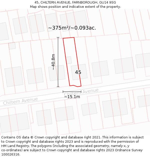 45, CHILTERN AVENUE, FARNBOROUGH, GU14 9SG: Plot and title map