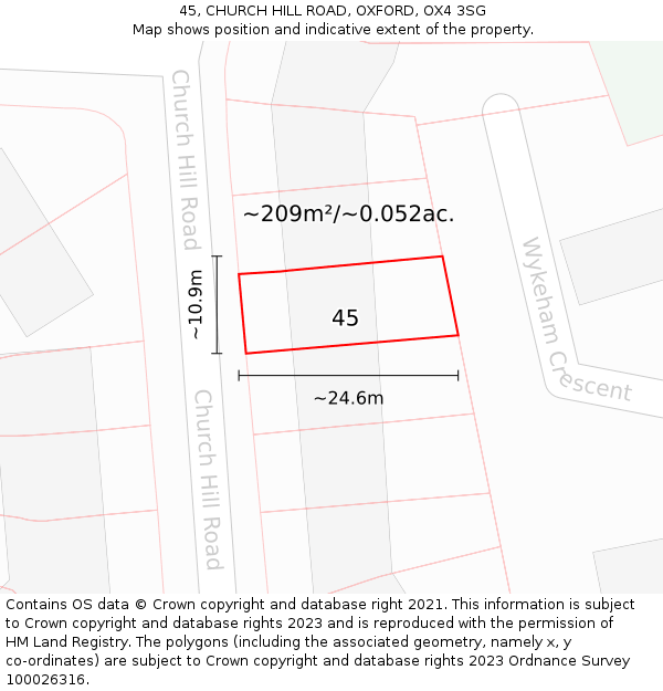 45, CHURCH HILL ROAD, OXFORD, OX4 3SG: Plot and title map