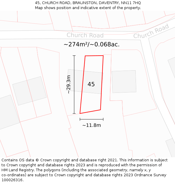 45, CHURCH ROAD, BRAUNSTON, DAVENTRY, NN11 7HQ: Plot and title map