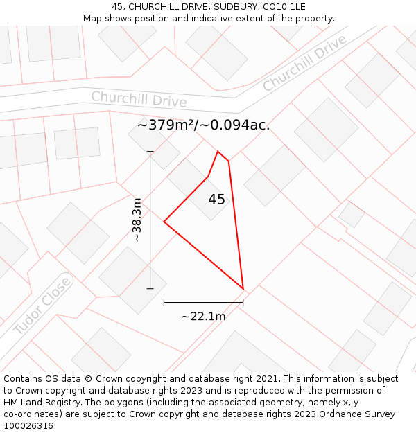 45, CHURCHILL DRIVE, SUDBURY, CO10 1LE: Plot and title map