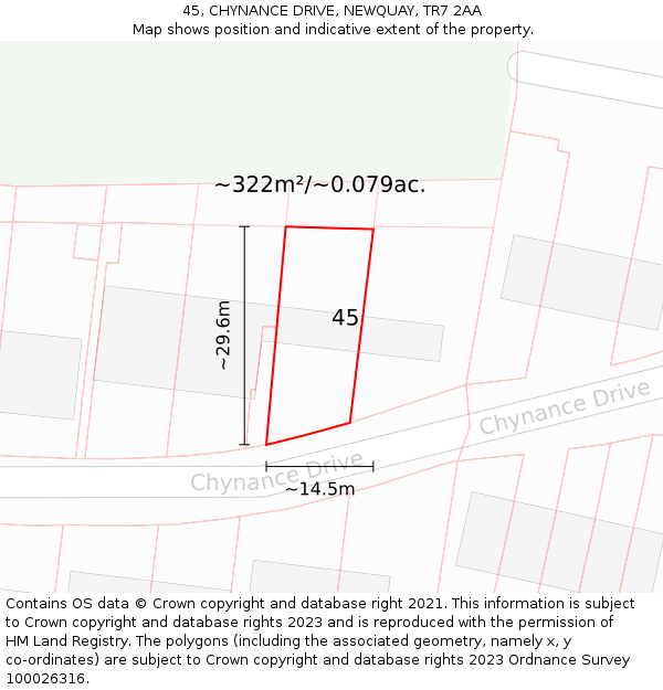 45, CHYNANCE DRIVE, NEWQUAY, TR7 2AA: Plot and title map