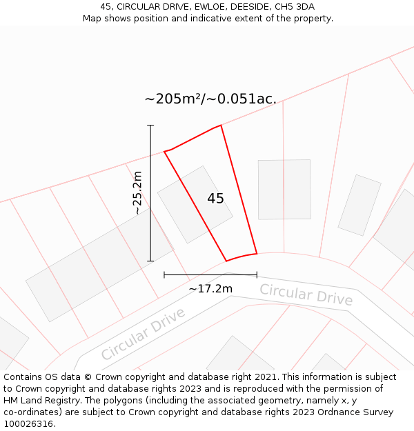 45, CIRCULAR DRIVE, EWLOE, DEESIDE, CH5 3DA: Plot and title map