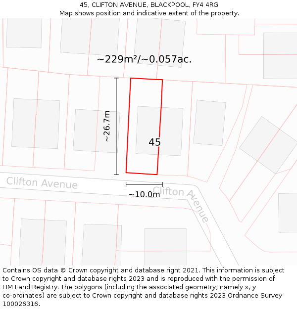 45, CLIFTON AVENUE, BLACKPOOL, FY4 4RG: Plot and title map