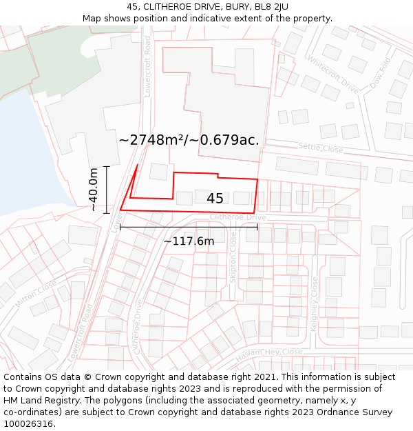 45, CLITHEROE DRIVE, BURY, BL8 2JU: Plot and title map