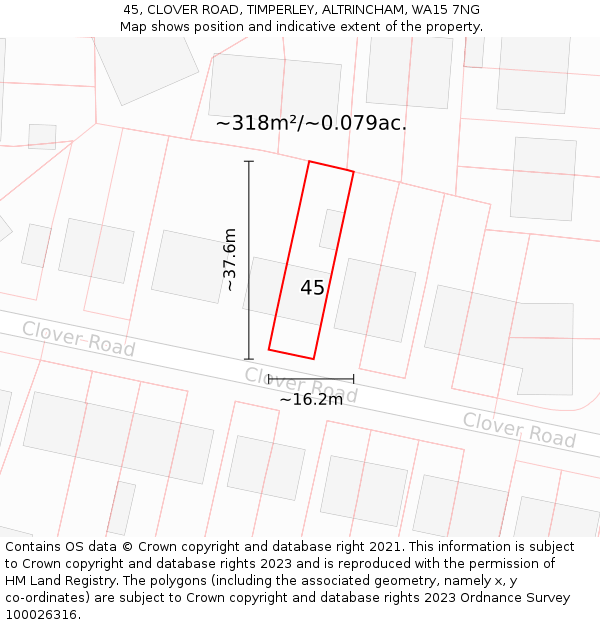 45, CLOVER ROAD, TIMPERLEY, ALTRINCHAM, WA15 7NG: Plot and title map