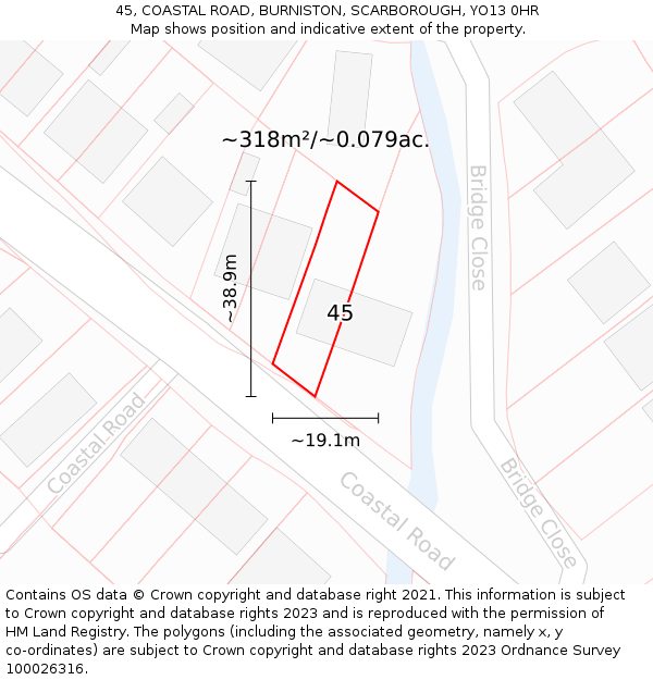 45, COASTAL ROAD, BURNISTON, SCARBOROUGH, YO13 0HR: Plot and title map