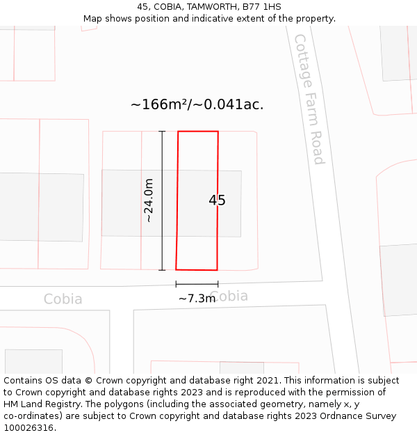 45, COBIA, TAMWORTH, B77 1HS: Plot and title map