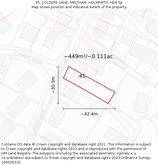 45, COLDERS LANE, MELTHAM, HOLMFIRTH, HD9 5JL: Plot and title map