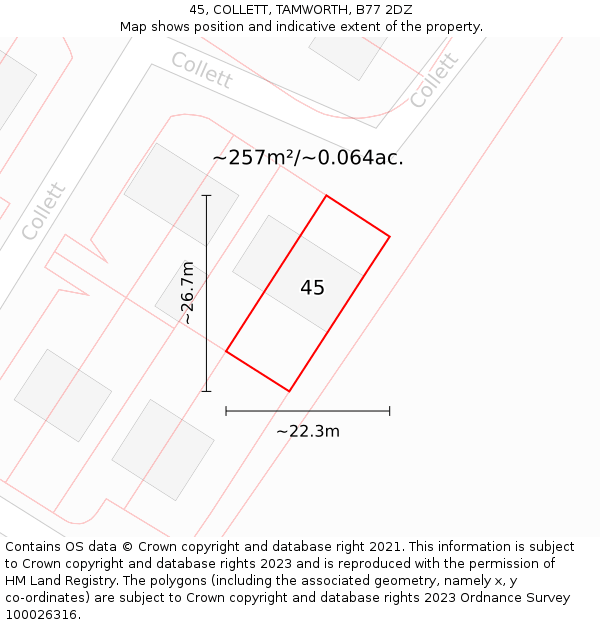 45, COLLETT, TAMWORTH, B77 2DZ: Plot and title map