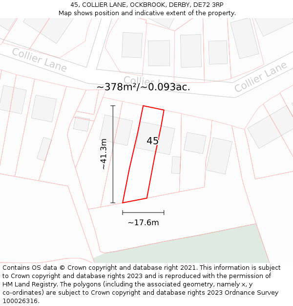 45, COLLIER LANE, OCKBROOK, DERBY, DE72 3RP: Plot and title map