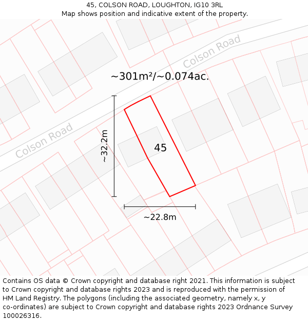 45, COLSON ROAD, LOUGHTON, IG10 3RL: Plot and title map