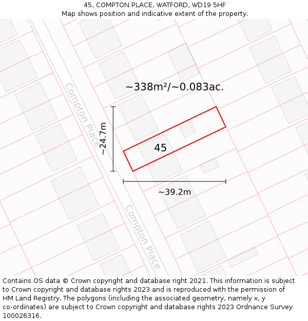 45, COMPTON PLACE, WATFORD, WD19 5HF: Plot and title map