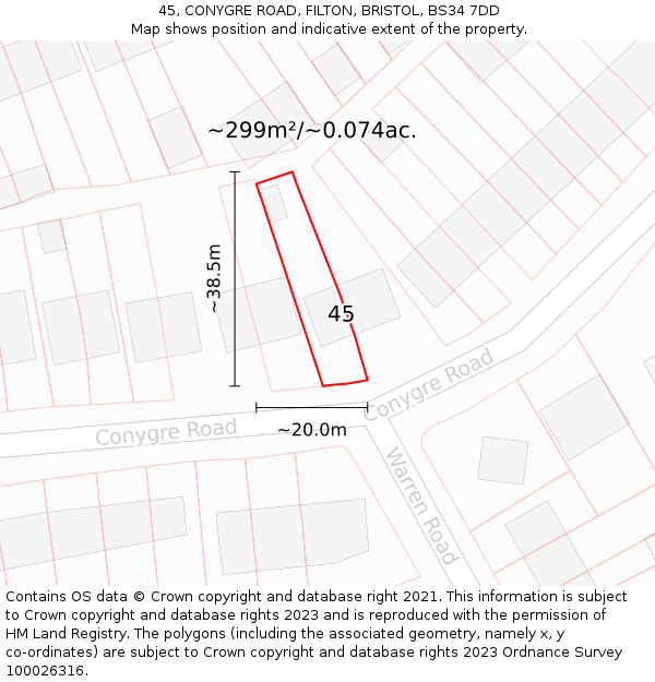 45, CONYGRE ROAD, FILTON, BRISTOL, BS34 7DD: Plot and title map