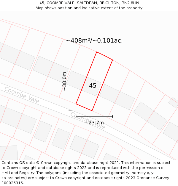 45, COOMBE VALE, SALTDEAN, BRIGHTON, BN2 8HN: Plot and title map