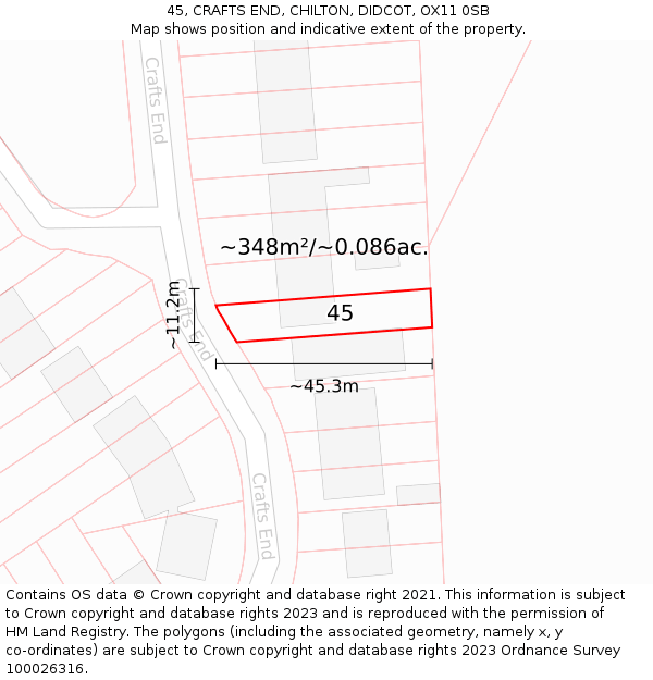 45, CRAFTS END, CHILTON, DIDCOT, OX11 0SB: Plot and title map