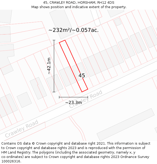 45, CRAWLEY ROAD, HORSHAM, RH12 4DS: Plot and title map