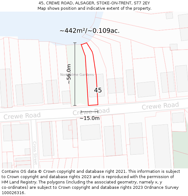 45, CREWE ROAD, ALSAGER, STOKE-ON-TRENT, ST7 2EY: Plot and title map