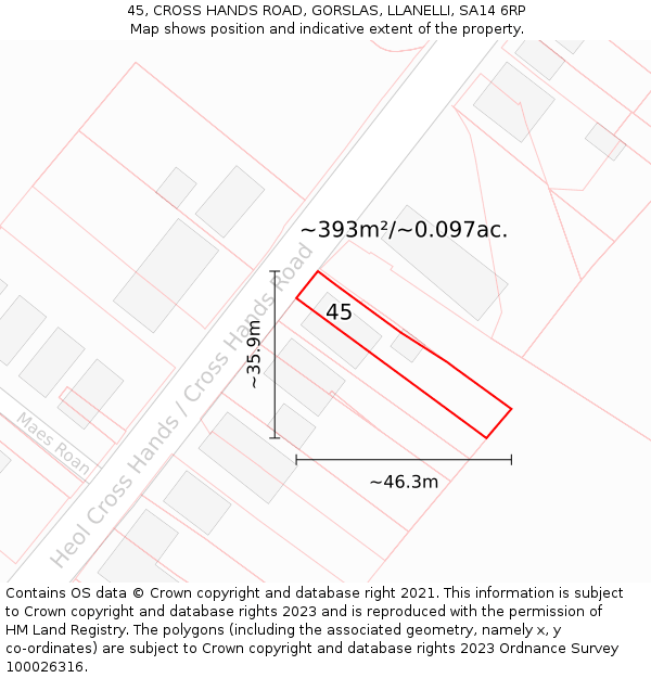 45, CROSS HANDS ROAD, GORSLAS, LLANELLI, SA14 6RP: Plot and title map