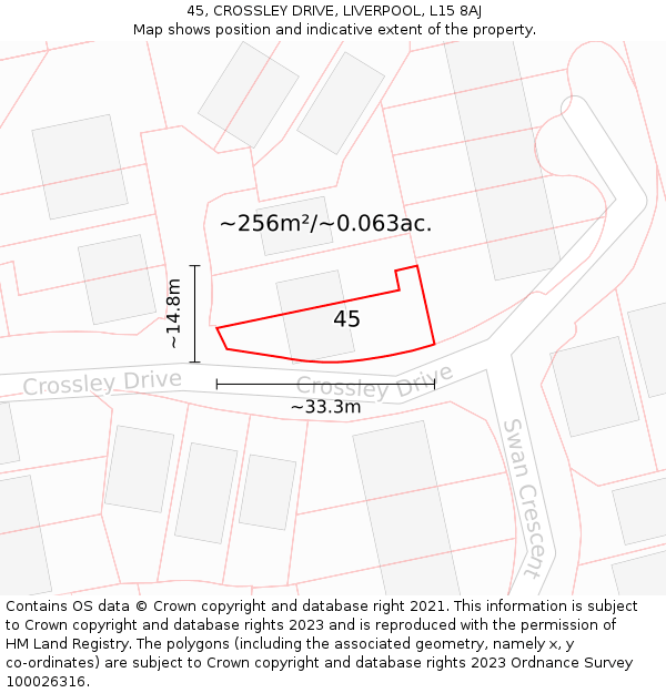 45, CROSSLEY DRIVE, LIVERPOOL, L15 8AJ: Plot and title map