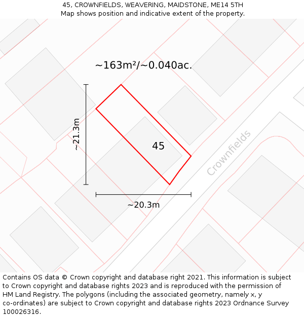 45, CROWNFIELDS, WEAVERING, MAIDSTONE, ME14 5TH: Plot and title map