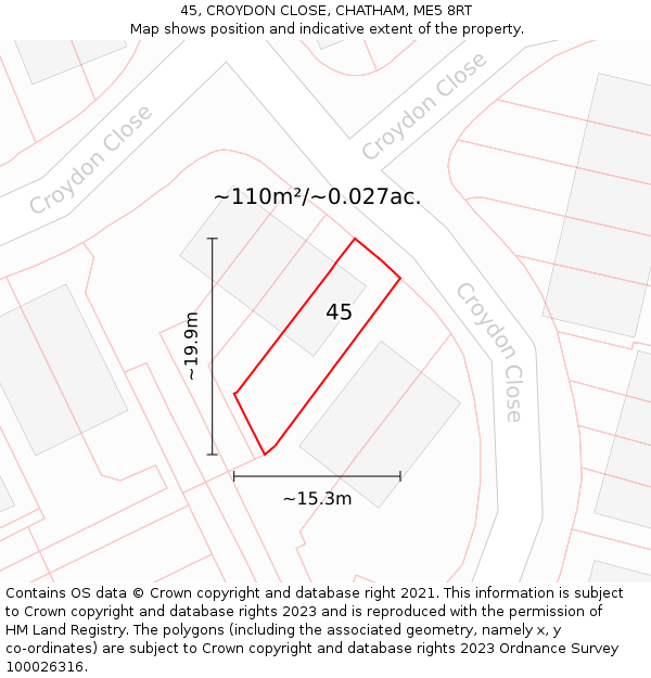 45, CROYDON CLOSE, CHATHAM, ME5 8RT: Plot and title map