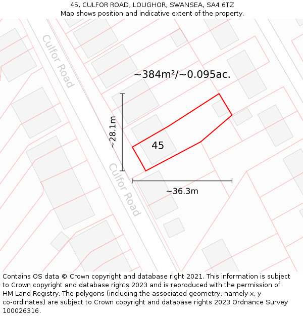 45, CULFOR ROAD, LOUGHOR, SWANSEA, SA4 6TZ: Plot and title map