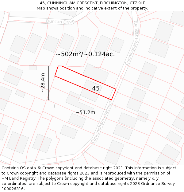 45, CUNNINGHAM CRESCENT, BIRCHINGTON, CT7 9LF: Plot and title map