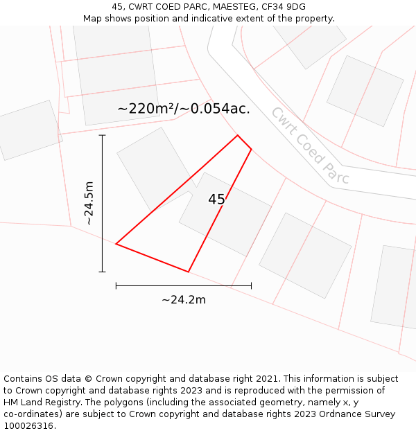 45, CWRT COED PARC, MAESTEG, CF34 9DG: Plot and title map