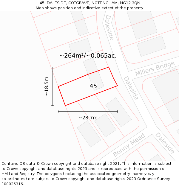 45, DALESIDE, COTGRAVE, NOTTINGHAM, NG12 3QN: Plot and title map