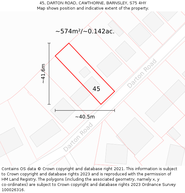 45, DARTON ROAD, CAWTHORNE, BARNSLEY, S75 4HY: Plot and title map