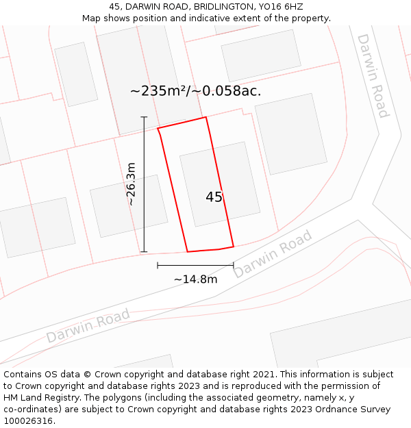 45, DARWIN ROAD, BRIDLINGTON, YO16 6HZ: Plot and title map