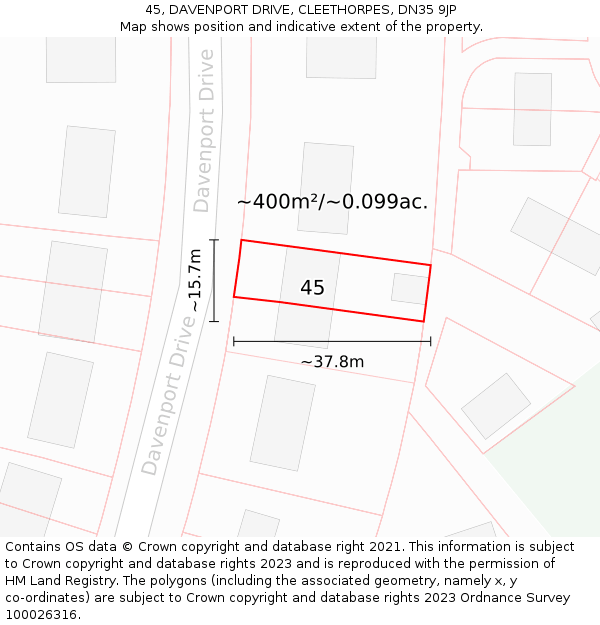 45, DAVENPORT DRIVE, CLEETHORPES, DN35 9JP: Plot and title map