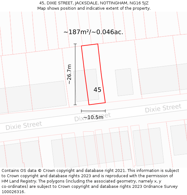 45, DIXIE STREET, JACKSDALE, NOTTINGHAM, NG16 5JZ: Plot and title map