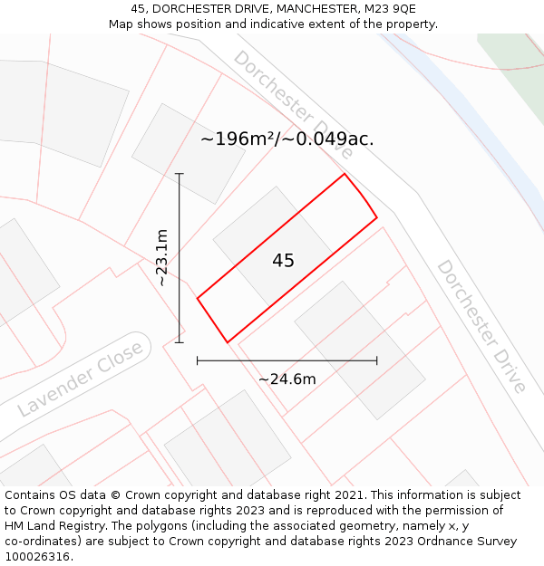 45, DORCHESTER DRIVE, MANCHESTER, M23 9QE: Plot and title map