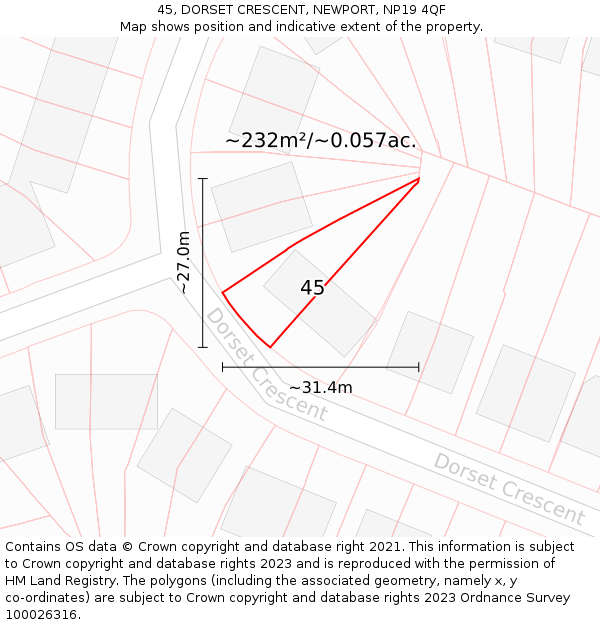 45, DORSET CRESCENT, NEWPORT, NP19 4QF: Plot and title map