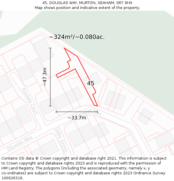 45, DOUGLAS WAY, MURTON, SEAHAM, SR7 9HX: Plot and title map