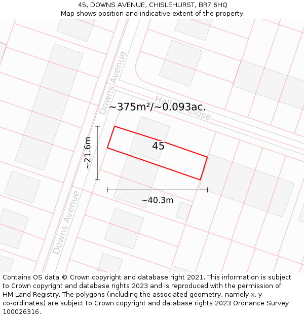 45, DOWNS AVENUE, CHISLEHURST, BR7 6HQ: Plot and title map