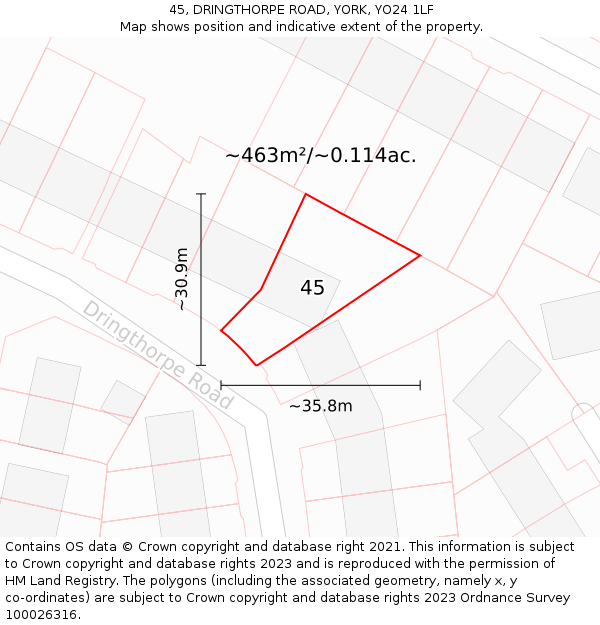 45, DRINGTHORPE ROAD, YORK, YO24 1LF: Plot and title map