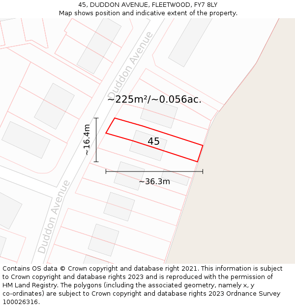 45, DUDDON AVENUE, FLEETWOOD, FY7 8LY: Plot and title map