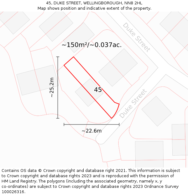 45, DUKE STREET, WELLINGBOROUGH, NN8 2HL: Plot and title map